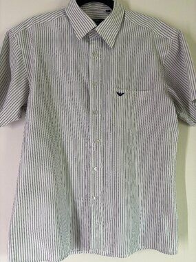 Giorgio Armani Button Up Shirt Men XL Made in Italy Striped Designer Short Sleev